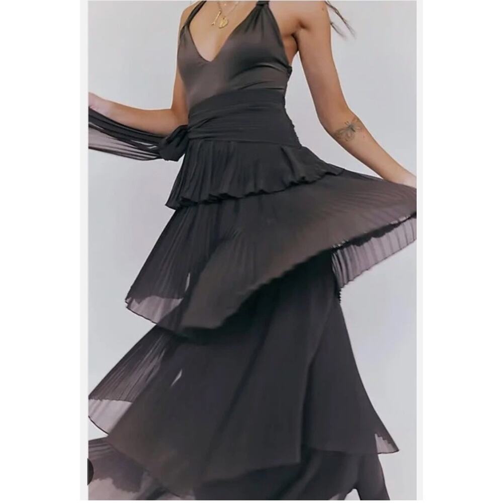 Free People Sola Pleated Tiered Wrapped Ethereal Maxi Dress | Double Espresso